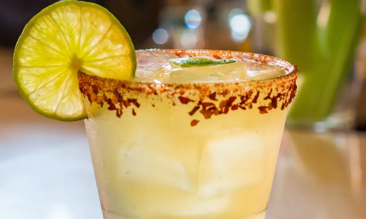 Margarita with lime and a seasoned rim